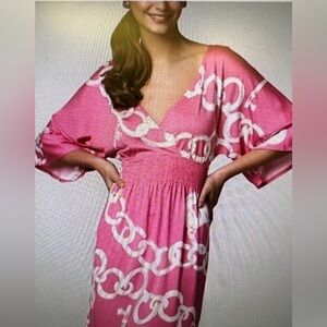 Lilly Pulitzer Pink Anders Dress Kimono Silk Cotton Ball Chain Pattern size s